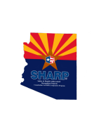 Arizona state outline with SHARP logo design.